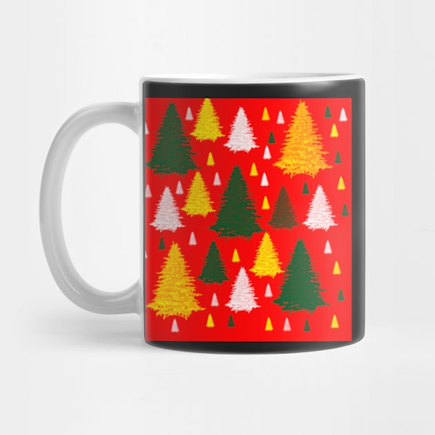 Gold green silver Christmas trees on red background by katerina-ez